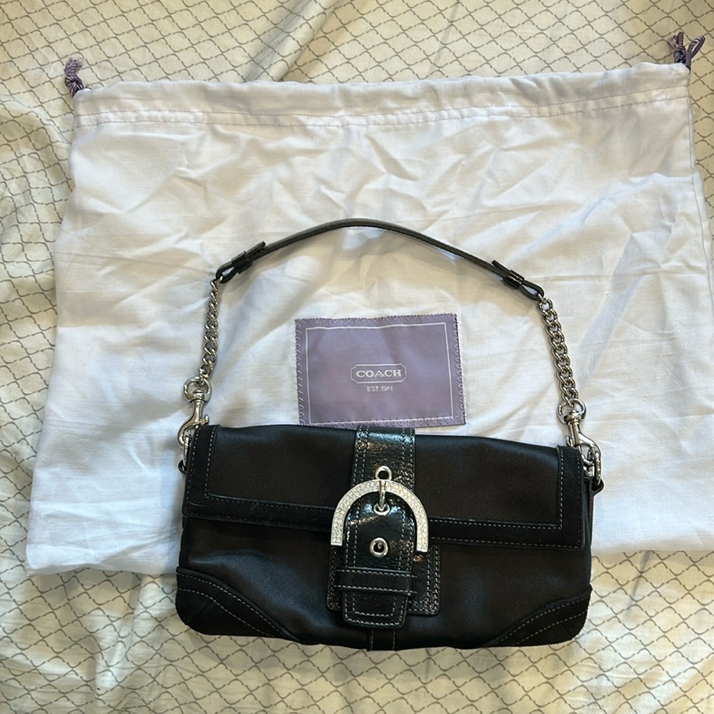 COPY - Vintage Coach mini shoulder bag rhinestones bows, suede and silky black